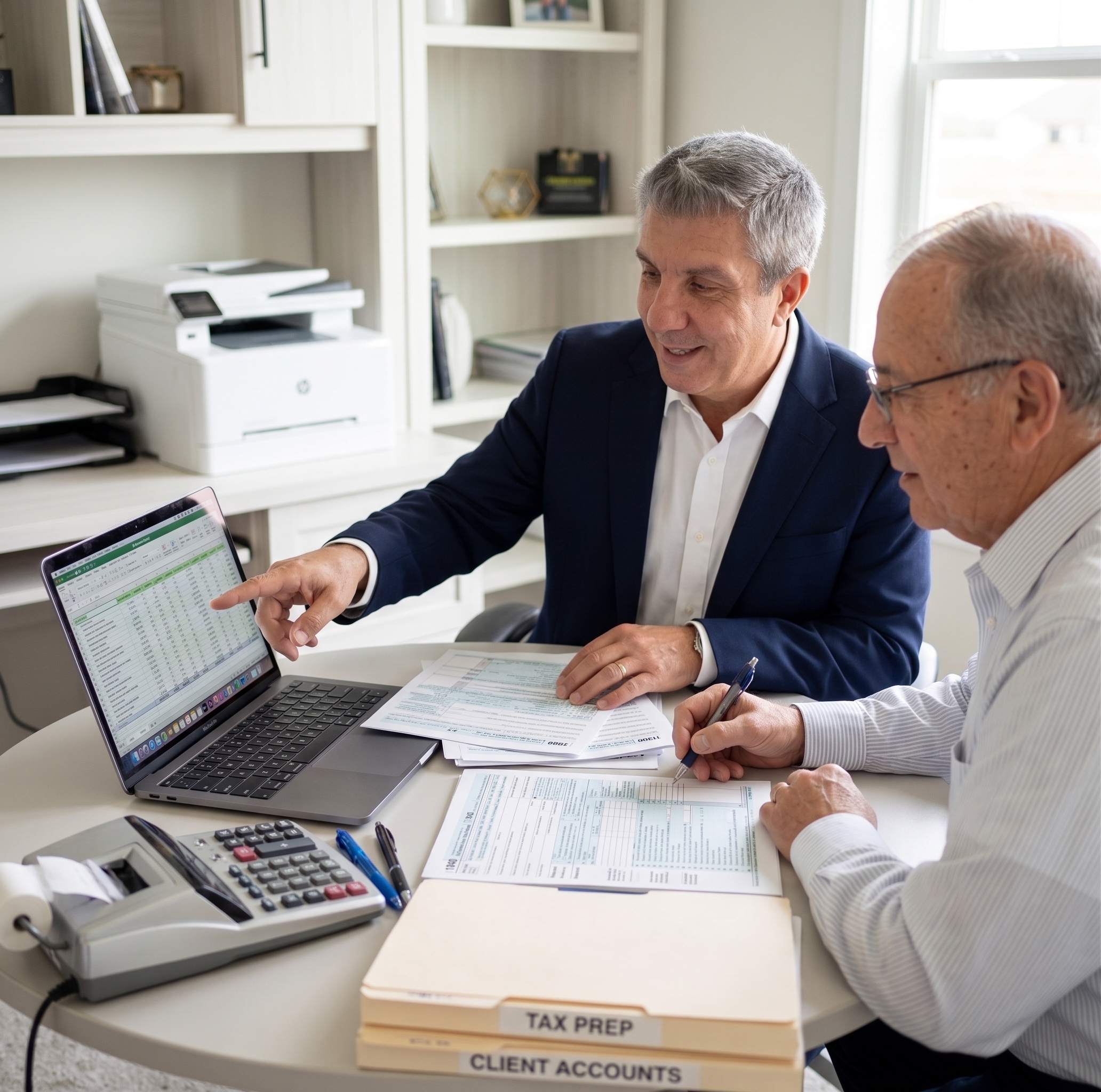 Randy McKee reviewing documents with a client